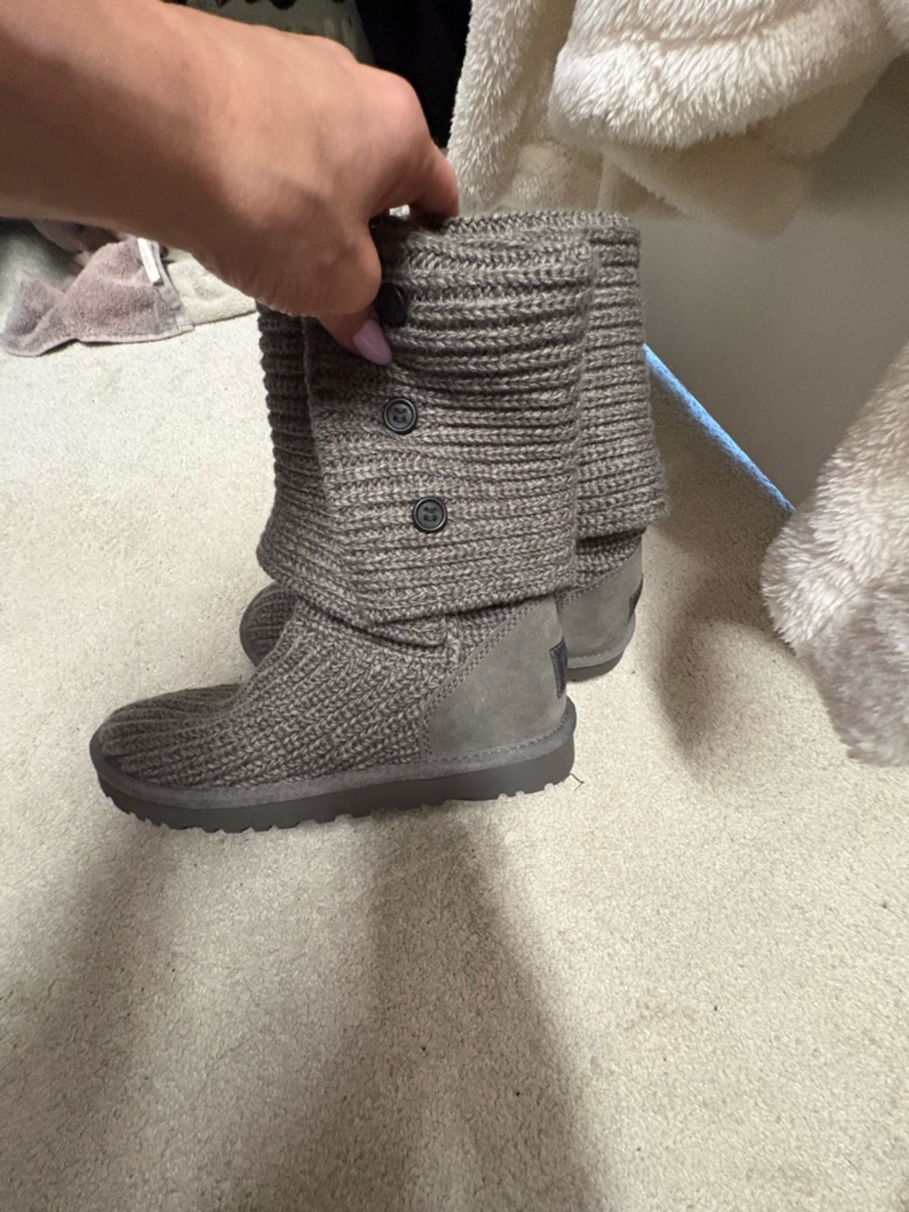 Uggs Knit Button Mid-Calf Cozy Boots - grey
